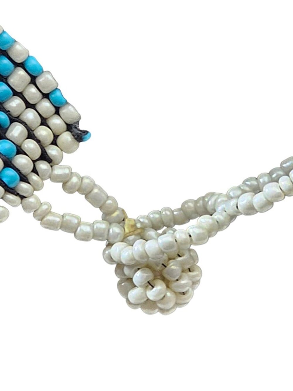 Vintage Beaded Fringe Bib Necklace Blue White Statement Tribal Boho Native Style - Picture 3 of 11
